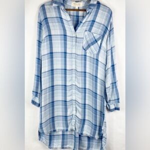 Cloth & Stone Boyfriend Long Blue Flannel Shirt